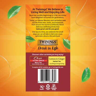Twinings Chai Black Tea Bags, 3.53 oz., 50/Box (TNA55503)