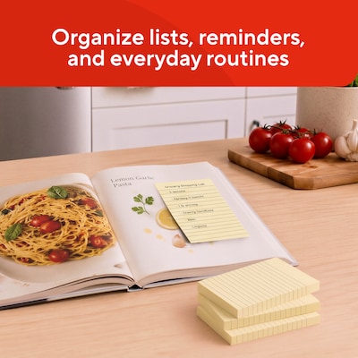 Staples Recycled Sticky Notes, 4" x 6", Sunshine Collection, Lined, 100 Sheets/Pad, 5 Pads/Pack (S46YR/552572)