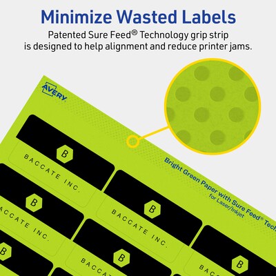 Avery Printable Rectangle Multipurpose Labels, 1-1/4" x 2-3/8", Bright Green, 180/Pack (94227)
