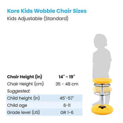 Kore Design Kids Adjustable Standard Wobble Chair 14" to 19", Yellow (KD-3103)