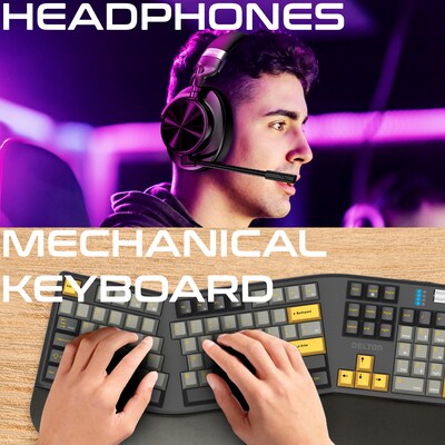 Delton E450 Ergonomic Mechanical Keyboard and Headset Bundle, Black (DKWE450WRBD1)