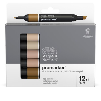 Winsor & Newton Promarker Dual-Tip Alcohol Based Marker, Skin Tones, 12/Pack (WNX0290172)