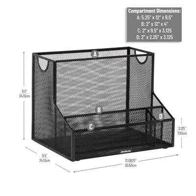 Mind Reader 4-Compartment Metal Desk Organizer, Black (DEEPORG-BLK)