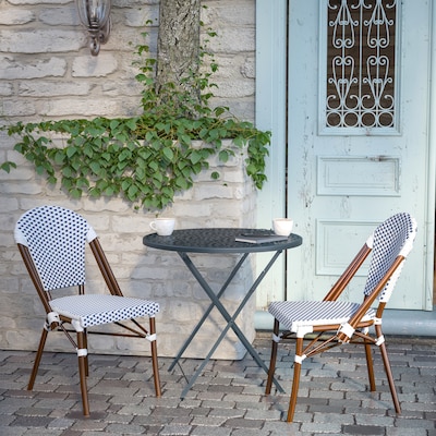 Flash Furniture Lourdes Contemporary Aluminum and PE Rattan Bistro Stacking Chair, White/Navy/Natural (SDA6421FWHNVNAT)