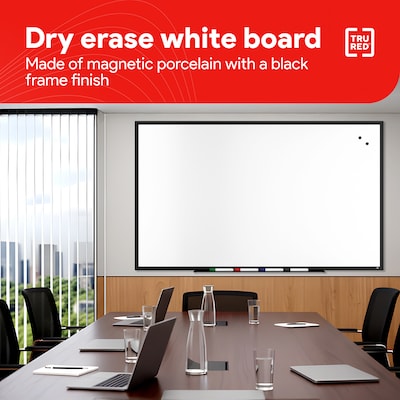 TRU RED™ Magnetic Steel Dry Erase Board, Black Frame, 5' x 3' (TR61182)