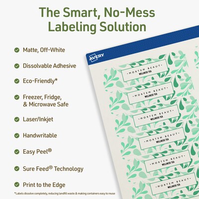 Avery Dissolvable Rectangle Multipurpose Labels, 0.75 x 3.5, Off-white, 200/Pack (94217)