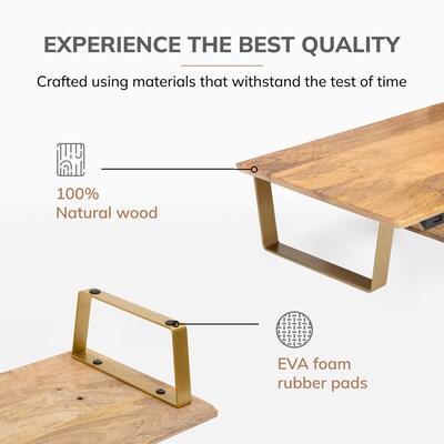 Anji Mountain Mango Wood & Metal Monitor Stand with Two USB Ports and Drawer, Up to 32" Monitor, Natural (MS-MNG-06GLD-PD)