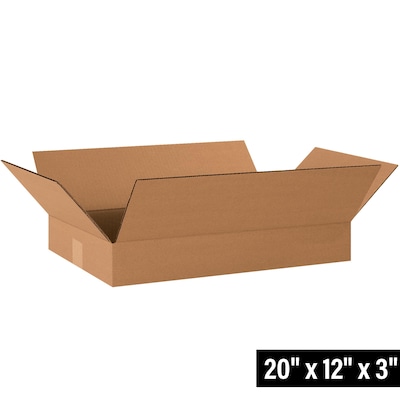 Flat Corrugated Boxes, 20 x 12 x 3, Kraft, 25/Bundle (20123)
