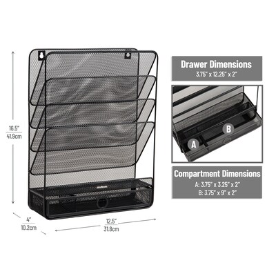 Mind Reader 7-Compartment Metal Desk Organizer, Black (MAGROUND-BLK)