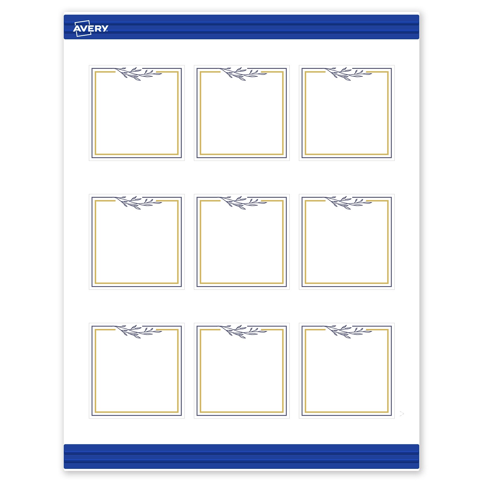 Avery Gold & Navy Border with Florals Matte Blank Card, White, 90/Pack (S00-DNP)