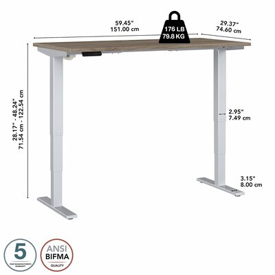 Bush Business Furniture Move 40 Series 60"W Electric Height Adjustable Standing Desk, Modern Hickory/Cool Gray (M4S6030MHSK)