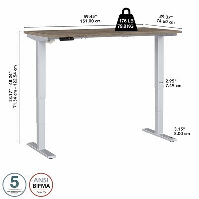 Bush Business Furniture Move 40 Series 28"-48" Adjustable Standing Desk, Modern Hickory/Cool Gray Metallic (M4S6030MHSK)