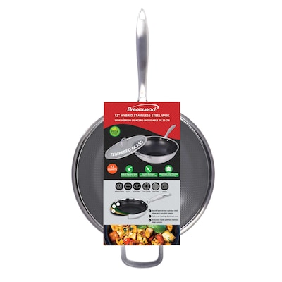 Brentwood 12 Wok With Glass Lid, Stainless Steel (B-WH30L)