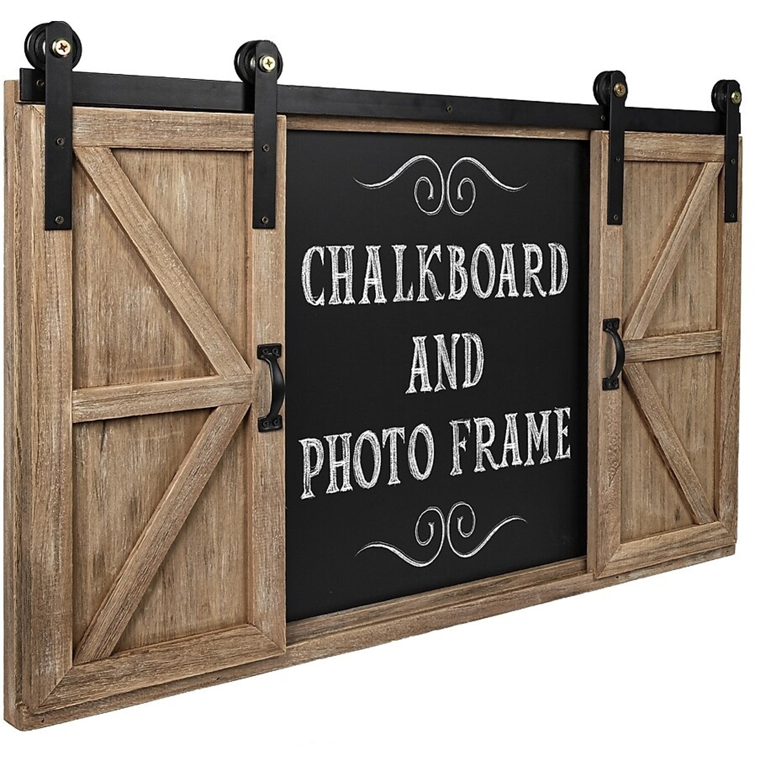 Excello Global Products Rustic Wood Chalkboard with Four 4x6 Hideaway Photos (EGP-HD-0148)
