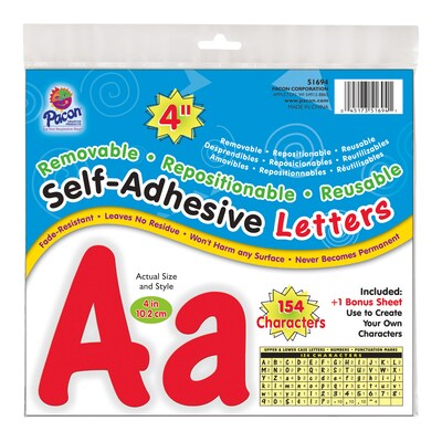 Pacon Cheery Font 4 Letter & Number Adhesive Letters, Red, 154/Pack (PAC51694)