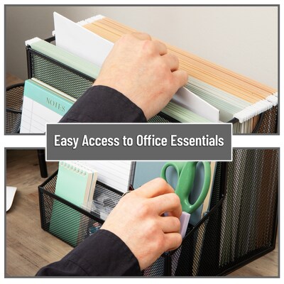 Mind Reader 4-Compartment Metal Desk Organizer, Black (DEEPORG-BLK)