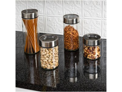 Honey-Can-Do Glass/Stainless Steel 4-Piece Jar Set, Clear/Silver (KCH-09644)