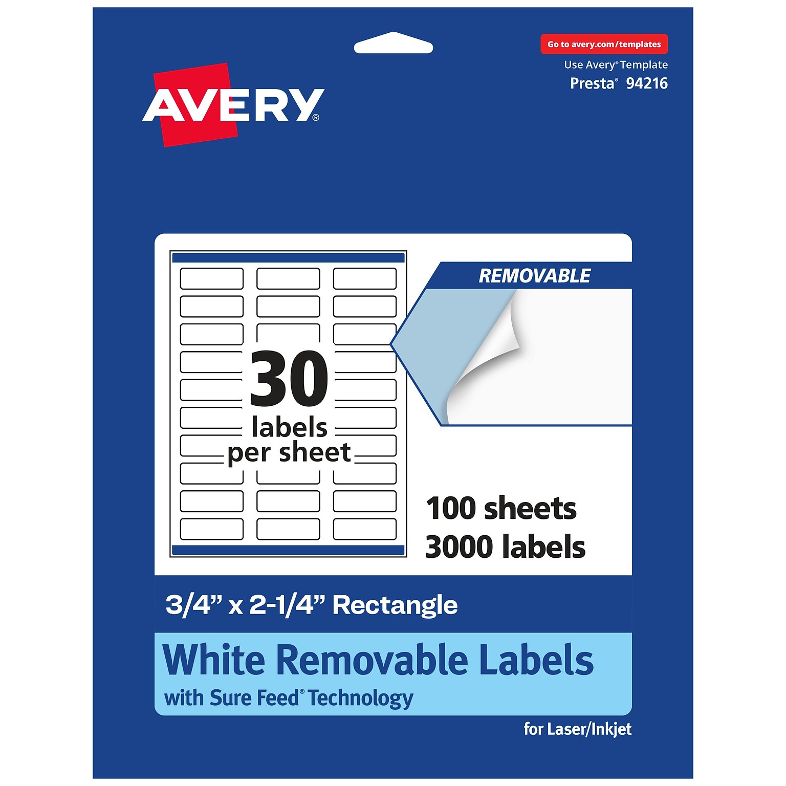 Avery Laser/Inkjet Rectangle Multipurpose Labels, .75 x 2.25, White, 3000 Labels/Box (94216)