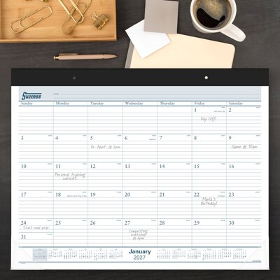 2027 AT-A-GLANCE Success 21.75 x 17 Monthly Desk Pad Calendar, White/Blue (ST24-00-27)