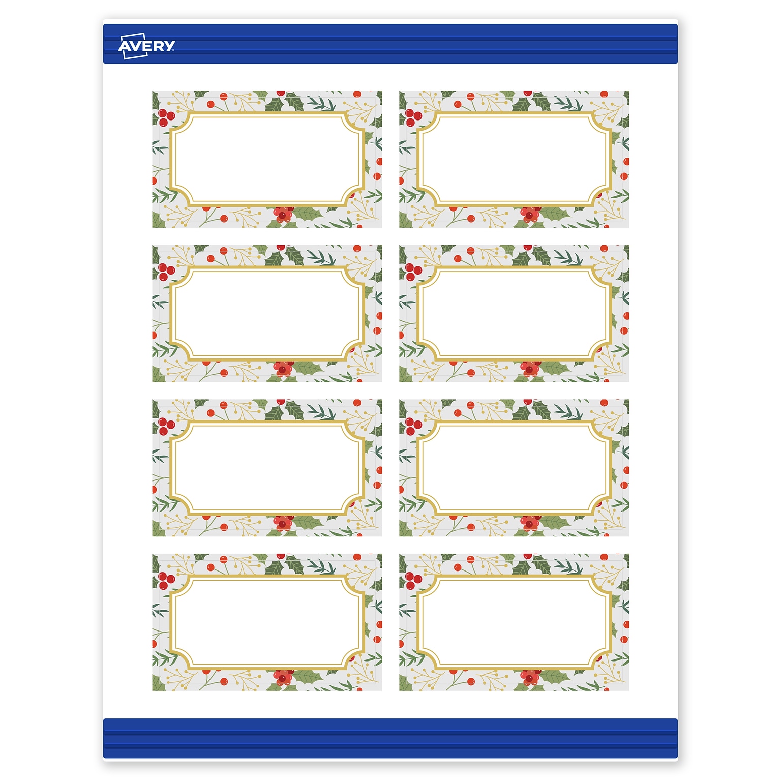 Avery Gold-Blue Border Berries Matte Blank Card, White, 80/Pack (S00-FE7)