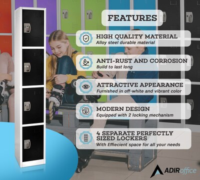 AdirOffice 72" 4-Tier Black Storage Locker (629-204-BLK)