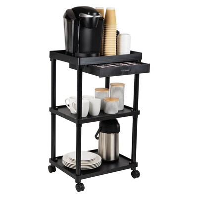 Mind Reader 3-Tier Bar Cart Plastic Rolling Utility Cart, Black (CARTCOFF-BLK)