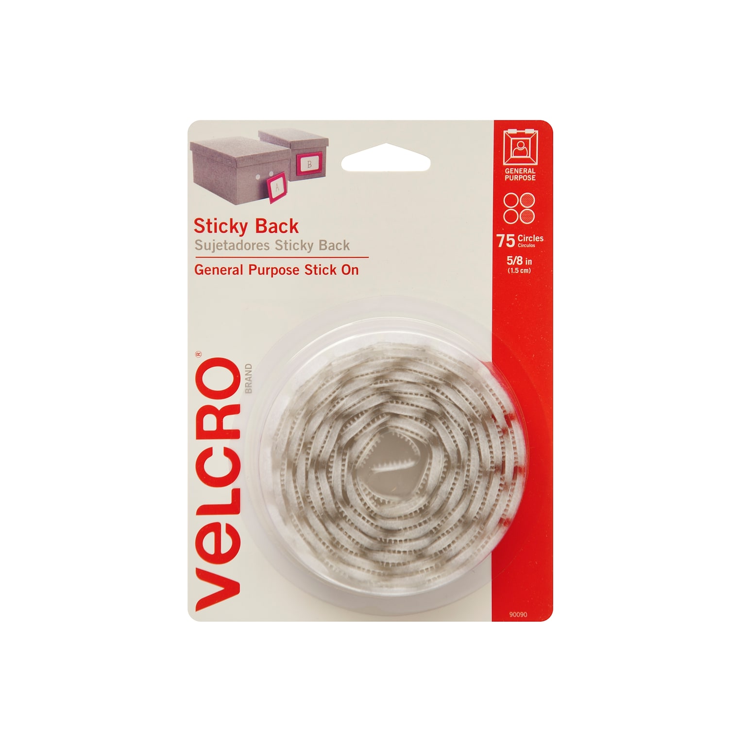 Velcro® Brand 5/8 Sticky Back Hook & Loop Fastener Dots, White, 75/Pack (90090)