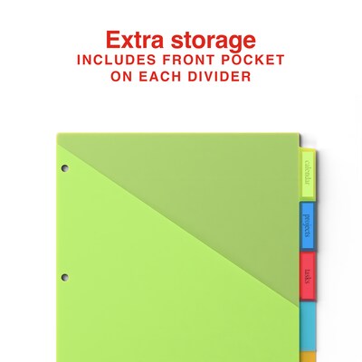 Staples Large Tab Plastic Insertable Pocket Dividers, 5-Tabs, Multicolor (ST62979)