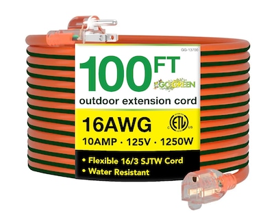 GoGreen Power 100 Indoor/Outdoor Extension Cord, 16 AWG, Orange (GG-13700)