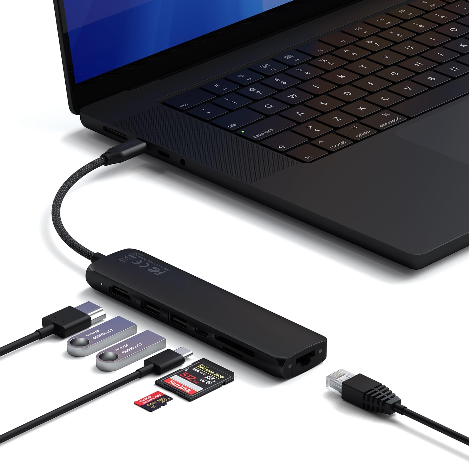 Satechi 7-in-1 USB-C Slim Multiport Adapter with Ethernet, Black (ST-P7SK)