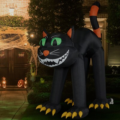 Haunted Hill Farm 10' Prelit Inflatable Black Cat (HIBCAT101-L)