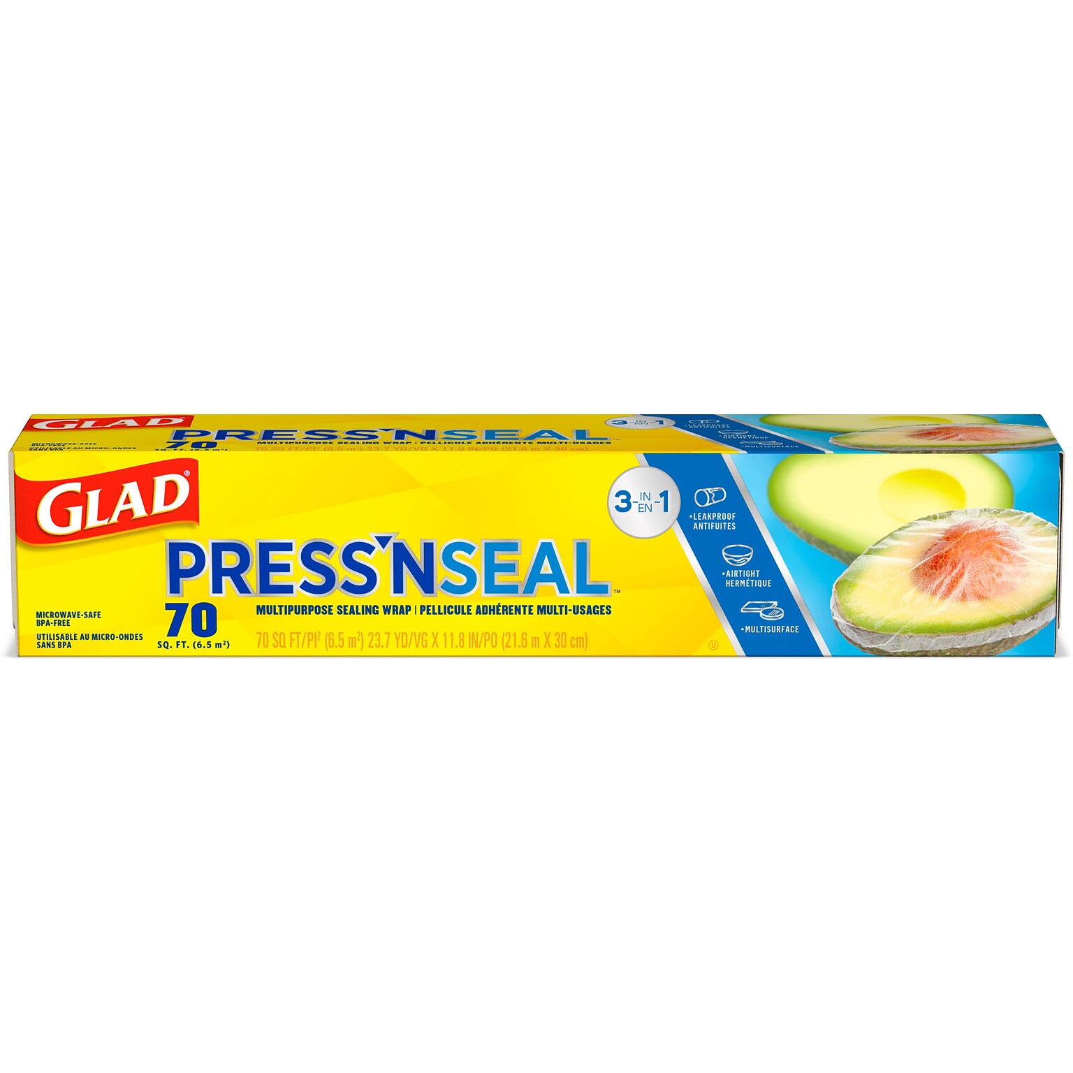 Glad Pressn Seal Plastic Food Wrap, 70 Sq. Ft. Roll, 12 Boxes/Carton (70441)