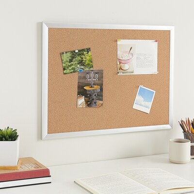 Staples Standard Durable Cork Bulletin Board, Aluminum Frame, 2'W x 1.5'H (ST52448-CC)