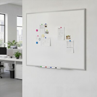 TRU RED™ Magnetic Steel Dry Erase Board, Satin Frame, 6' x 4' (TR61177)