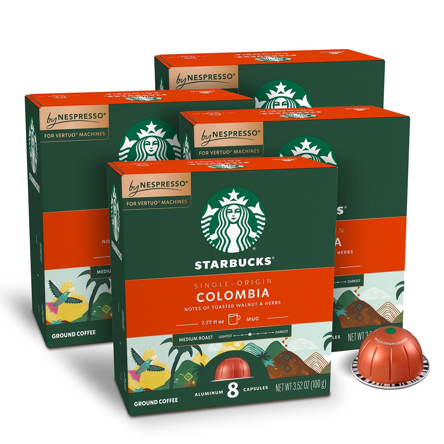 Starbucks Colombia Coffee Nespresso Vertuo Capsules, Medium Roast, 32/Box (117664)