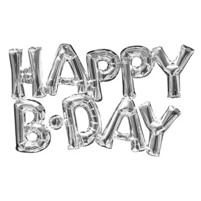 Party City (Air-Filled) Happy B-Day Foil Balloon Letter Banners, Silver, 2/Pack (AM3309530-NS)