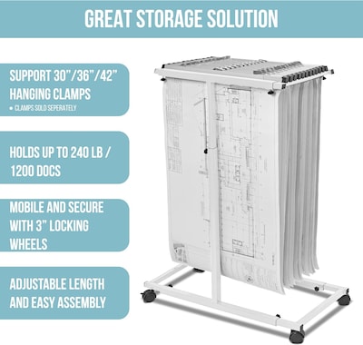 AdirOffice Steel Mobile Vertical Large File Storage Plan Center For Blueprints, White (614-WHI)