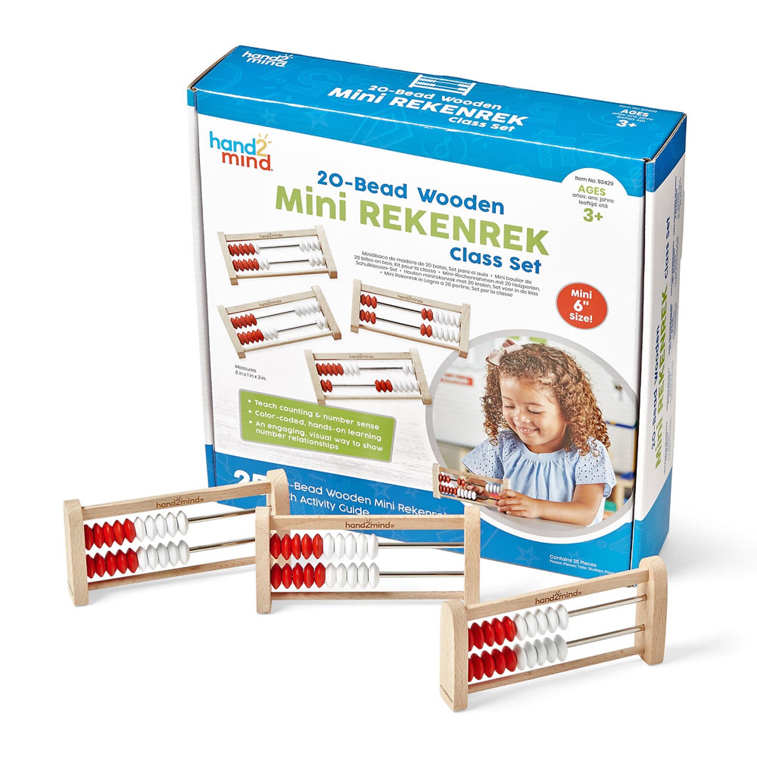 hand2mind Mini 20-bead Rekenrek, White/Red, 25/Set (93429)