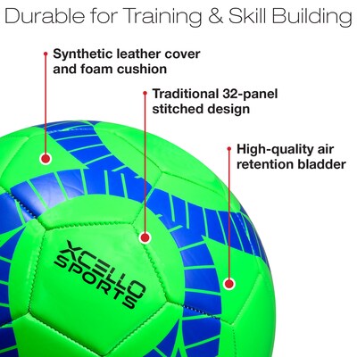 Xcello Sports Size 3 Soccer Balls with Pump, Orange, Green, Navy, 6/Pack (SB-S3-6-ASST-1)
