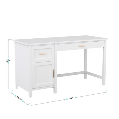 Martha Stewart Hutton 54"W Engineered Wood Rectangular Shaker Style Home Office Desk, White/Polished Brass (ZGZP09WHGLD)