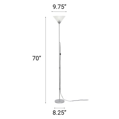 Creekwood Home Essentix 70" Tall Torchiere Essential Floor Lamp with White Plastic Shade, Silver (CWF-3004-SL)