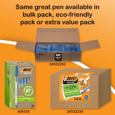 BIC Round Stic Xtra Life Ballpoint Pen, Medium Point, 1.0mm, Blue Ink, 60/Pack (GSM609BE)