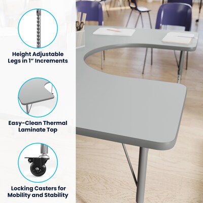 Flash Furniture Wren Horseshoe Activity Table, 66" x 60", Height Adjustable, Gray Top/Silver Frame (XUA6066HRSEGTAC)