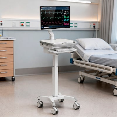 Mount-It! MedHub Motorized Height-Adjustable Mobile Medical Cart Workstation with Locking Casters, White/Gray (MI-16040)