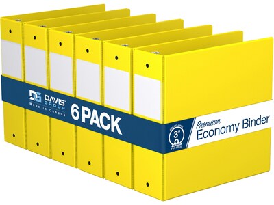 Davis Group Premium Economy 3 3-Ring Non-View Binders, Yellow, 6/Pack (2314-05-06)