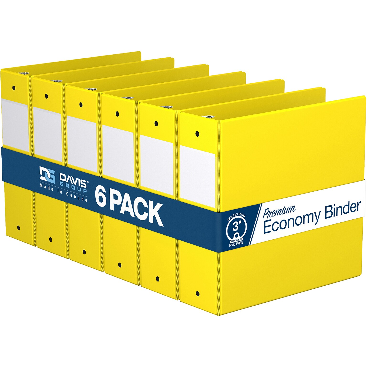 Davis Group Premium Economy 3 3-Ring Non-View Binders, Yellow, 6/Pack (2314-05-06)