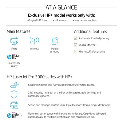 HP LaserJet Pro 3001dwe Wireless Black & White Printer with HP+ Smart Office Features, bonus 3 months Instant Ink (3G650E#BGJ)