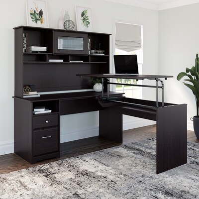 Bush Furniture Cabot 36-42H 3 Position L Shaped Sit to Stand Desk with Hutch, Espresso Oak (CAB045