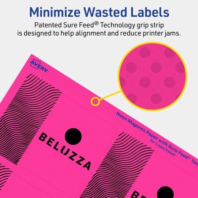 Avery Laser/Inkjet Rectangle Multipurpose Labels, 3" x 3.75", Neon Magenta, 240/Pack (94248)