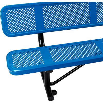 Global Industrial 6' Outdoor Steel Picnic Bench w/ Backrest, Perforated Metal, Blue (694557BL)